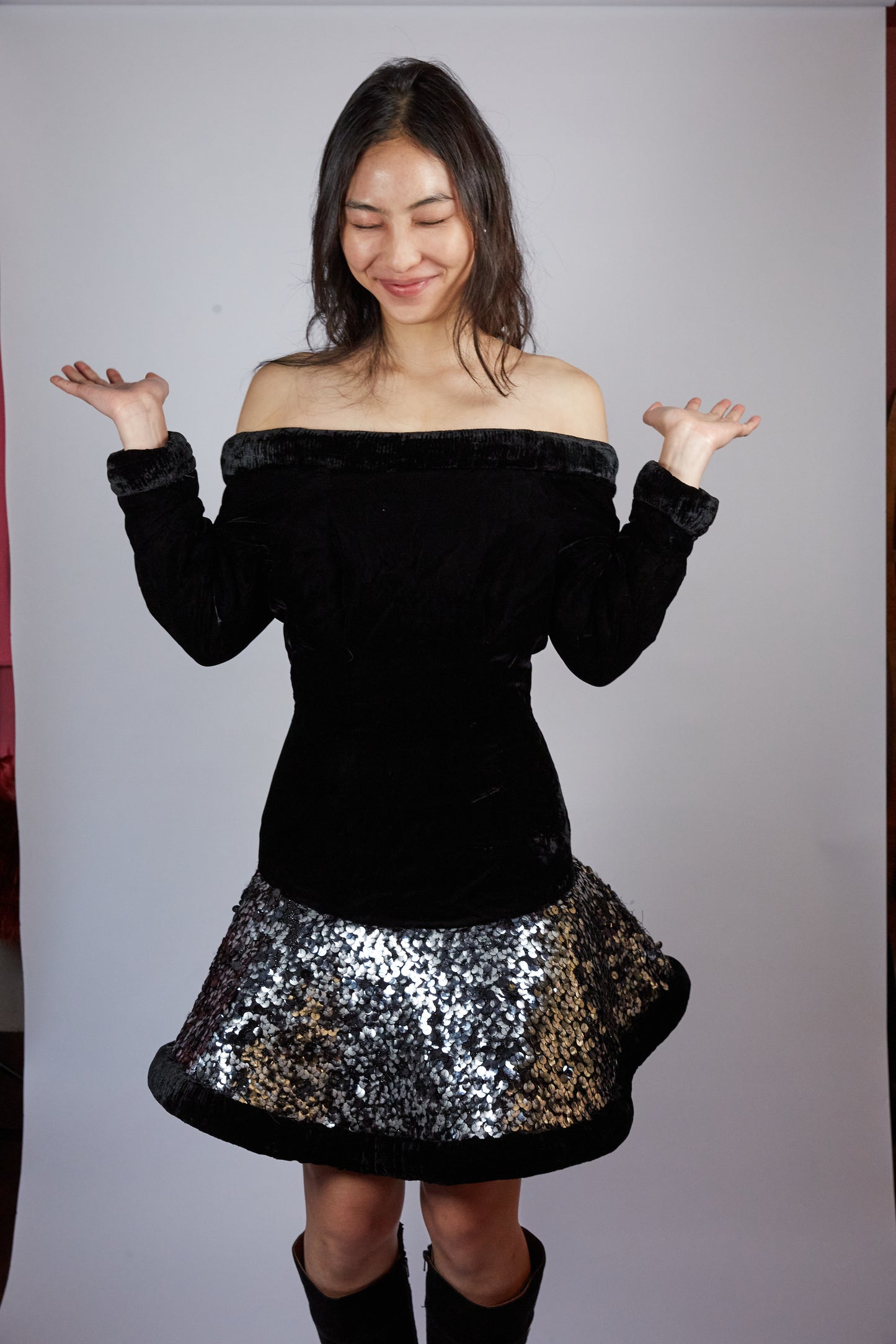 Black Dress and Silver Skirt