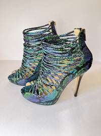 Jimmy Choo SS10 Quaker Elaphe Snakeskin Cage Sandals 39.5EU