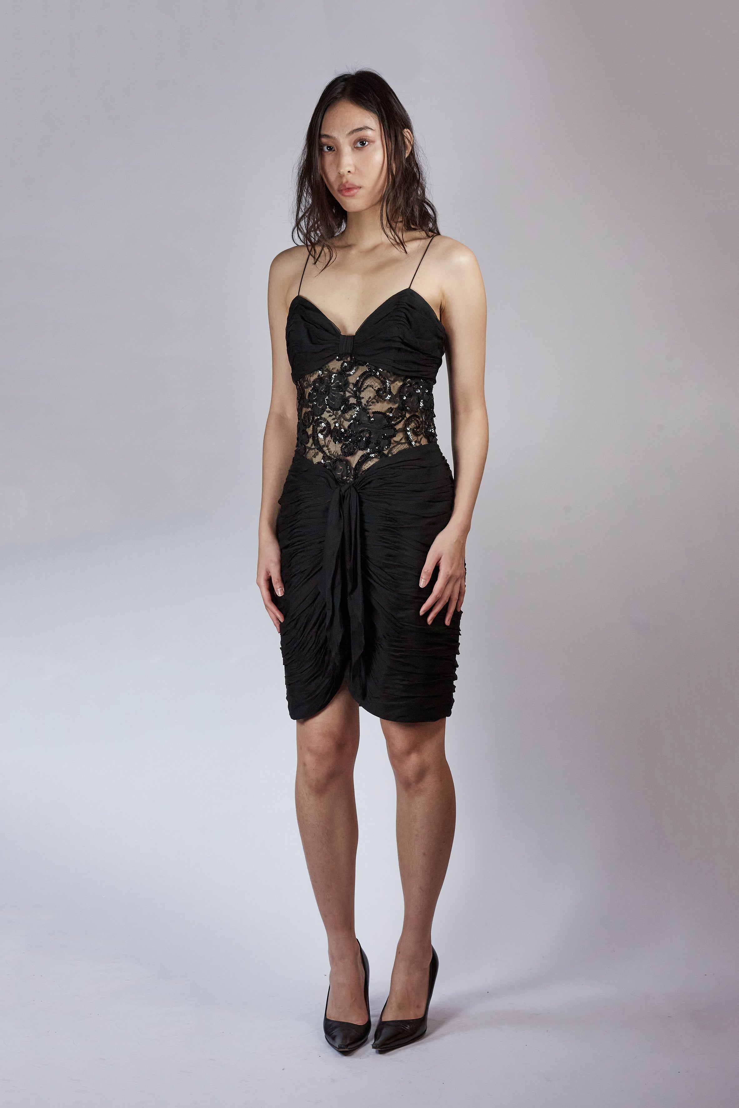 80s Bellville Sassoon Silk & Lace LBD