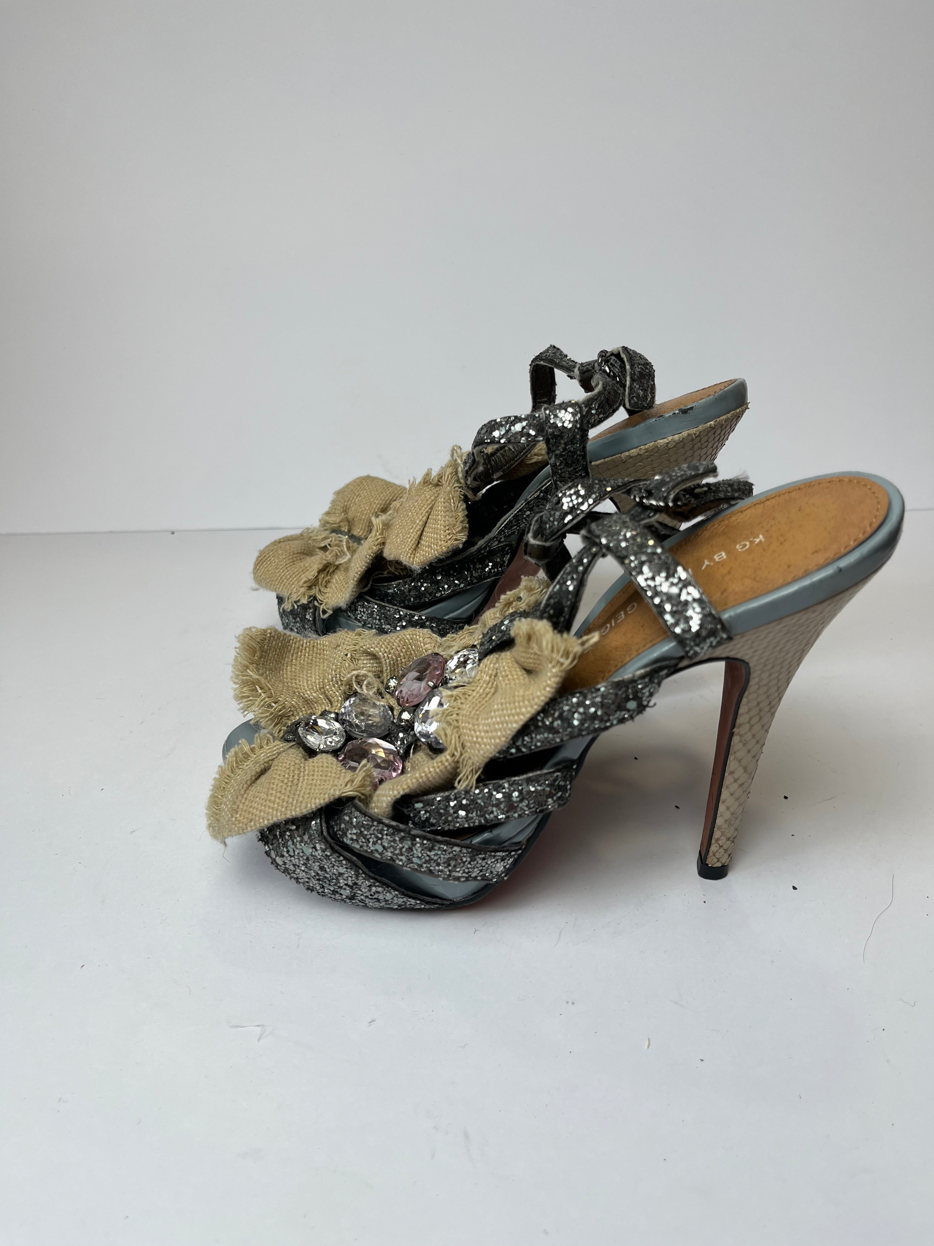 Glitter strappy gem heels