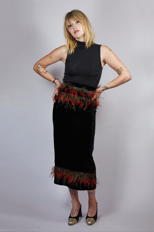 Alberta Ferretti Feather & Velvet Skirt