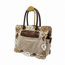 Fendi SS 2010 Linen & Leather Floral Appliqué Satchel Tote Bag