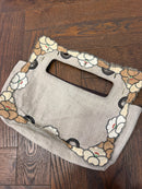 Fendi SS 2010 Linen & Leather Floral Appliqué Satchel Tote Bag