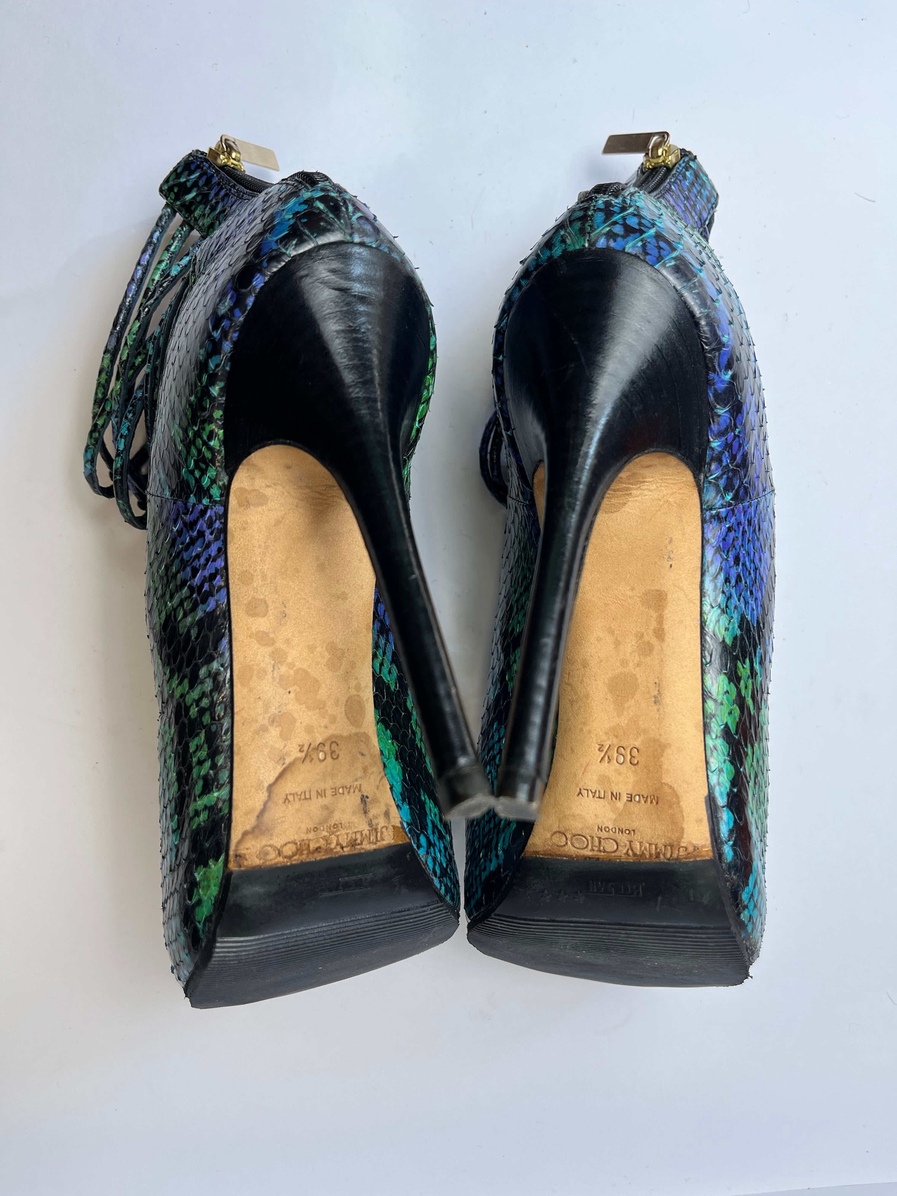 Jimmy Choo SS10 Quaker Elaphe Snakeskin Cage Sandals 39.5EU