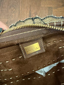 Fendi SS 2010 Linen & Leather Floral Appliqué Satchel Tote Bag