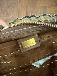 Fendi SS 2010 Linen & Leather Floral Appliqué Satchel Tote Bag