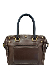 Fendi SS 2010 Linen & Leather Floral Appliqué Satchel Tote Bag