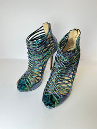 Jimmy Choo SS10 Quaker Elaphe Snakeskin Cage Sandals 39.5EU