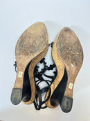 Oscar De La Renta Floral Embellished Cork Wedge Sandals 40EU