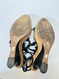 Oscar De La Renta Floral Embellished Cork Wedge Sandals 40EU