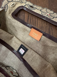 Fendi SS 2010 Linen & Leather Floral Appliqué Satchel Tote Bag