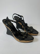 Oscar De La Renta Floral Embellished Cork Wedge Sandals 40EU