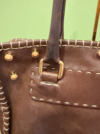 Fendi SS 2010 Linen & Leather Floral Appliqué Satchel Tote Bag