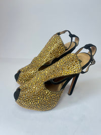 Benjamin Adam’s London Gold Swarovski Crystal Peep Toe Platform Heels 40EU