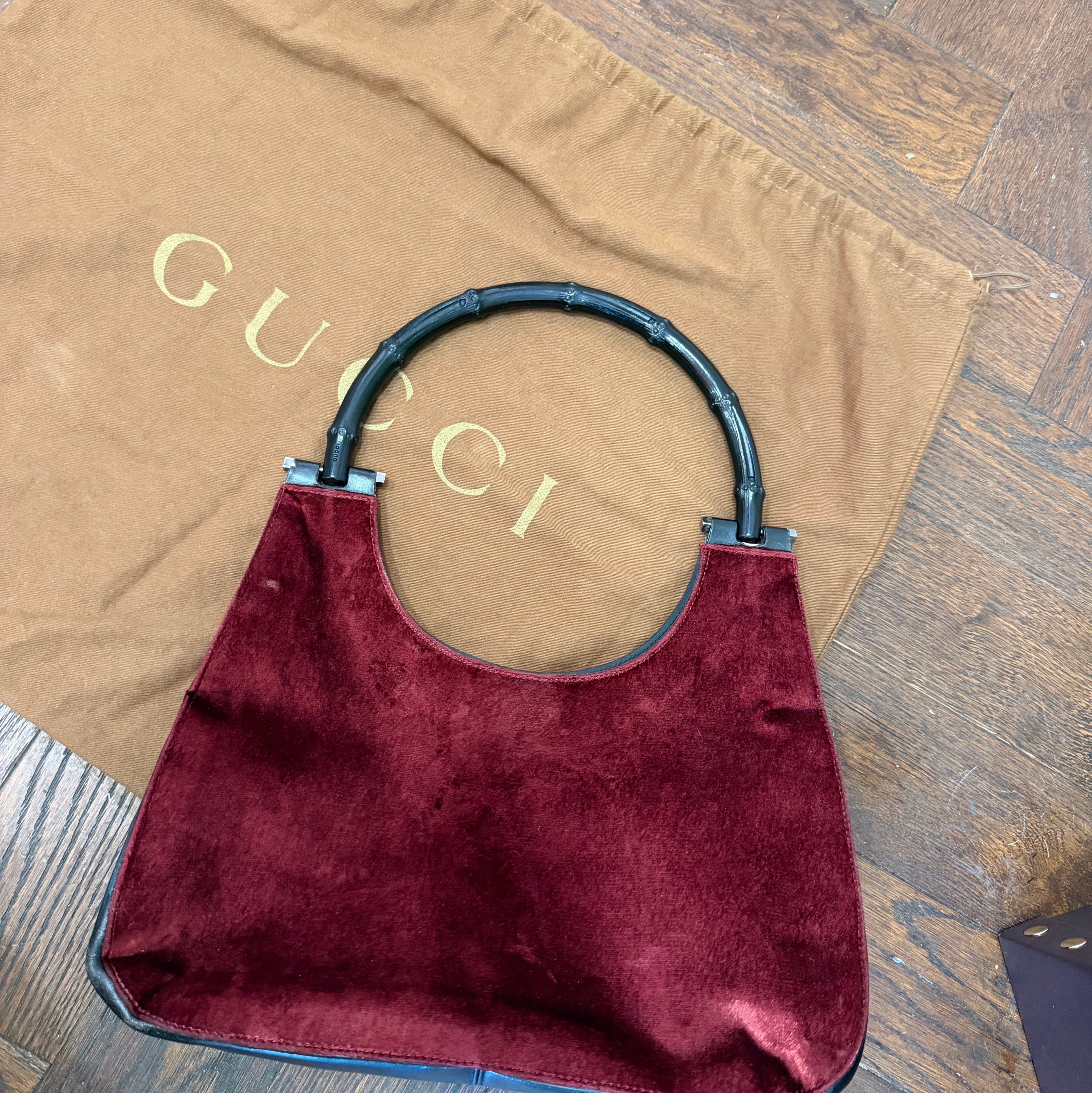 Gucci by Tom Ford Velvet Bamboo Hobo Bag 1999