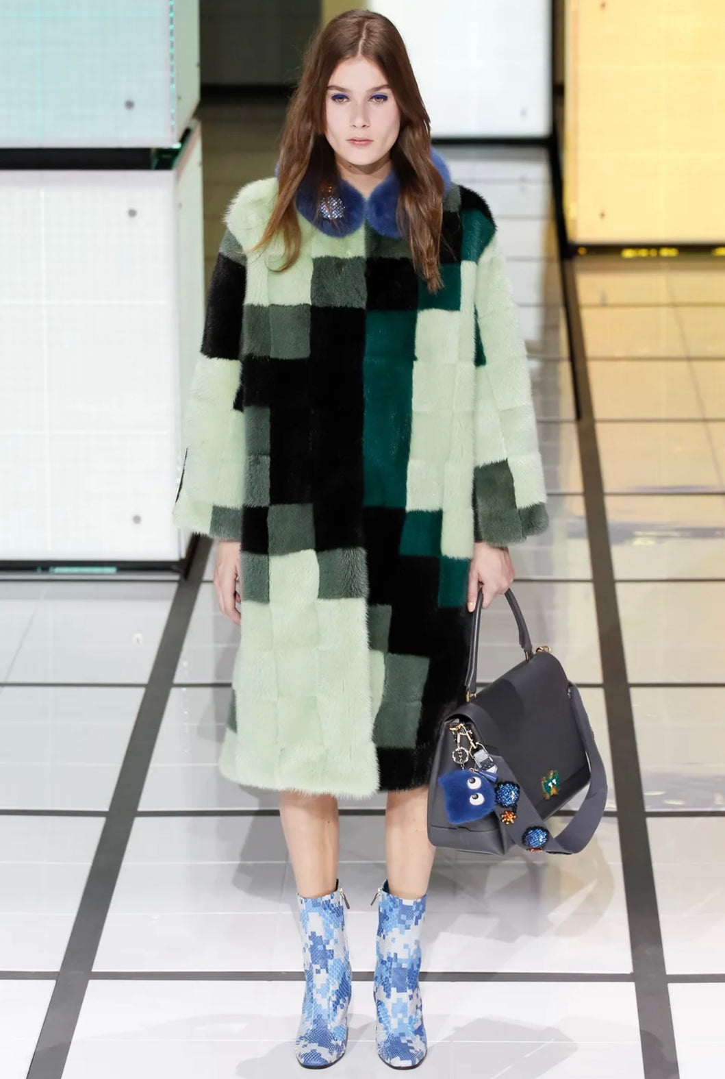 Anya Hindmarch Catwalk FW16 Python Snakeskin Pixels in Camo Blue Booties 36EU