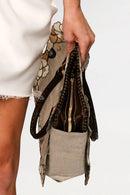 Fendi SS 2010 Linen & Leather Floral Appliqué Satchel Tote Bag