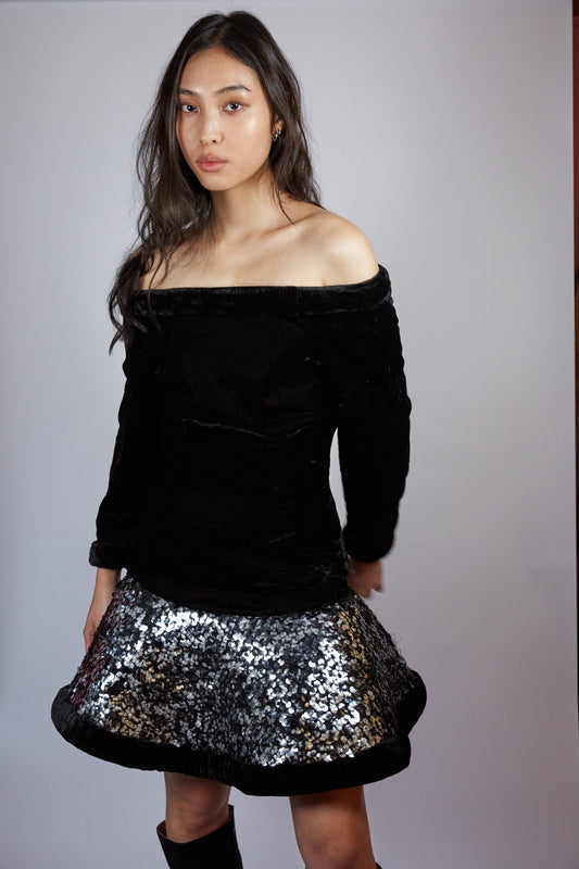 Black Dress and Silver Skirt