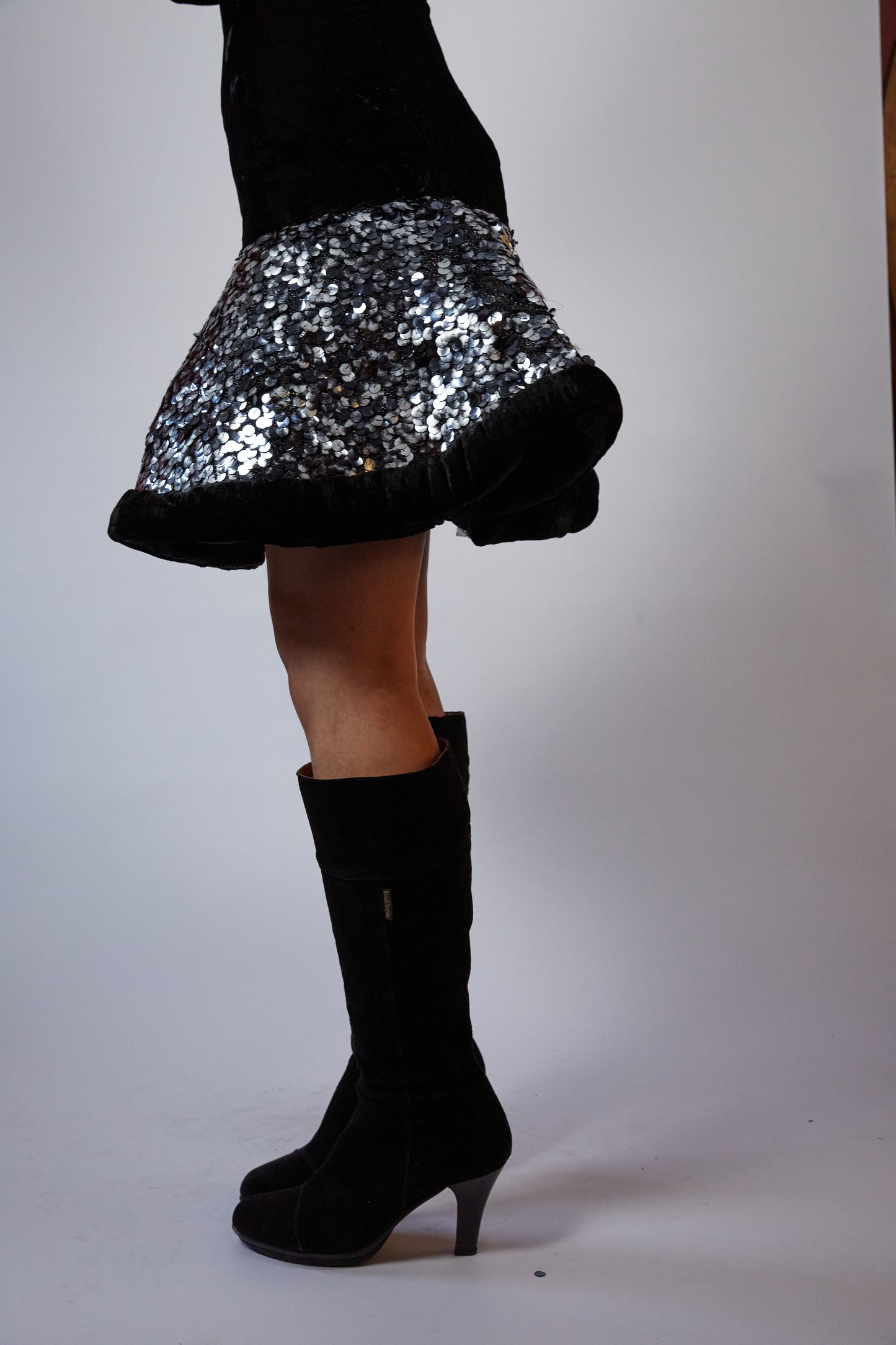 Black Dress and Silver Skirt