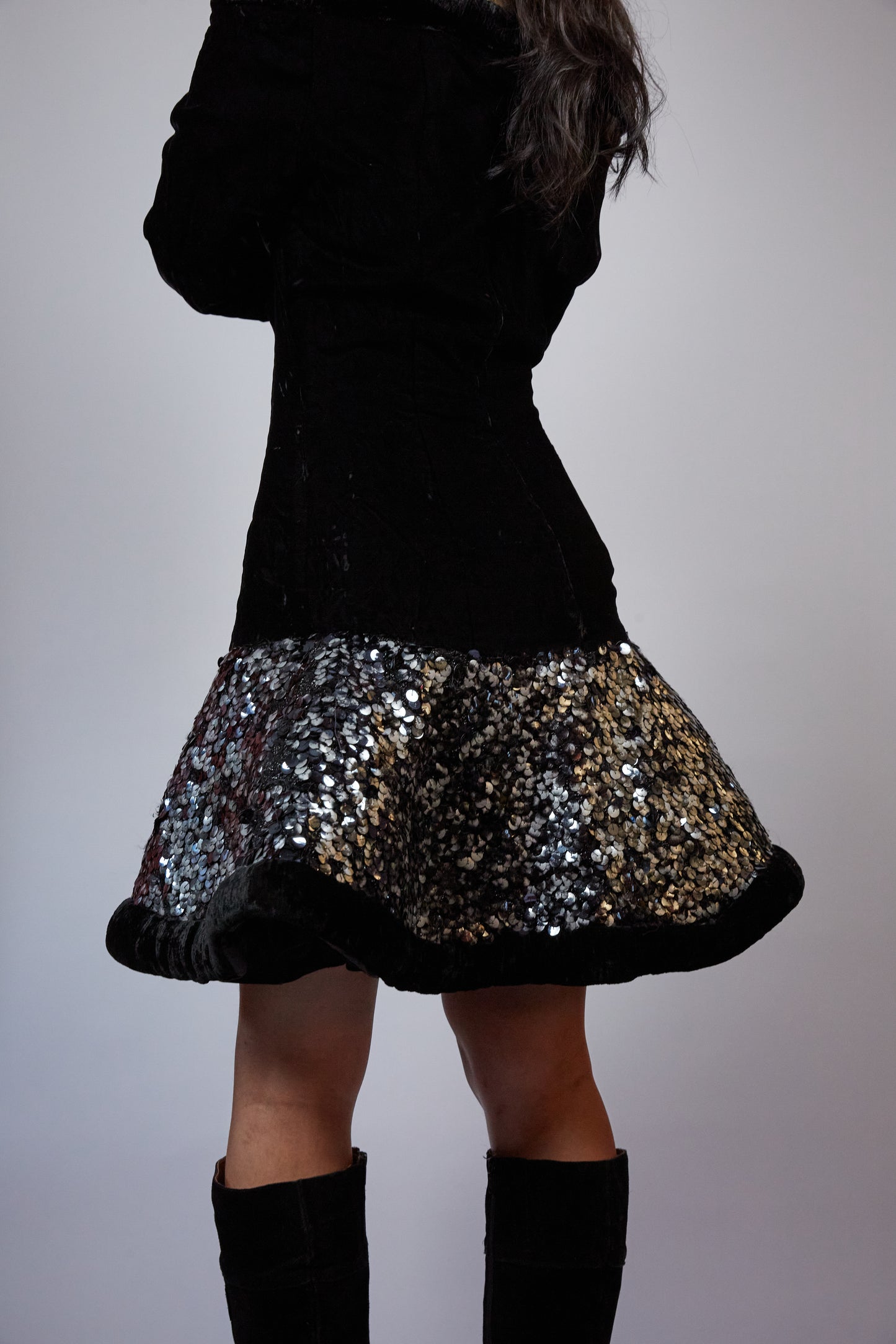 Black Dress and Silver Skirt