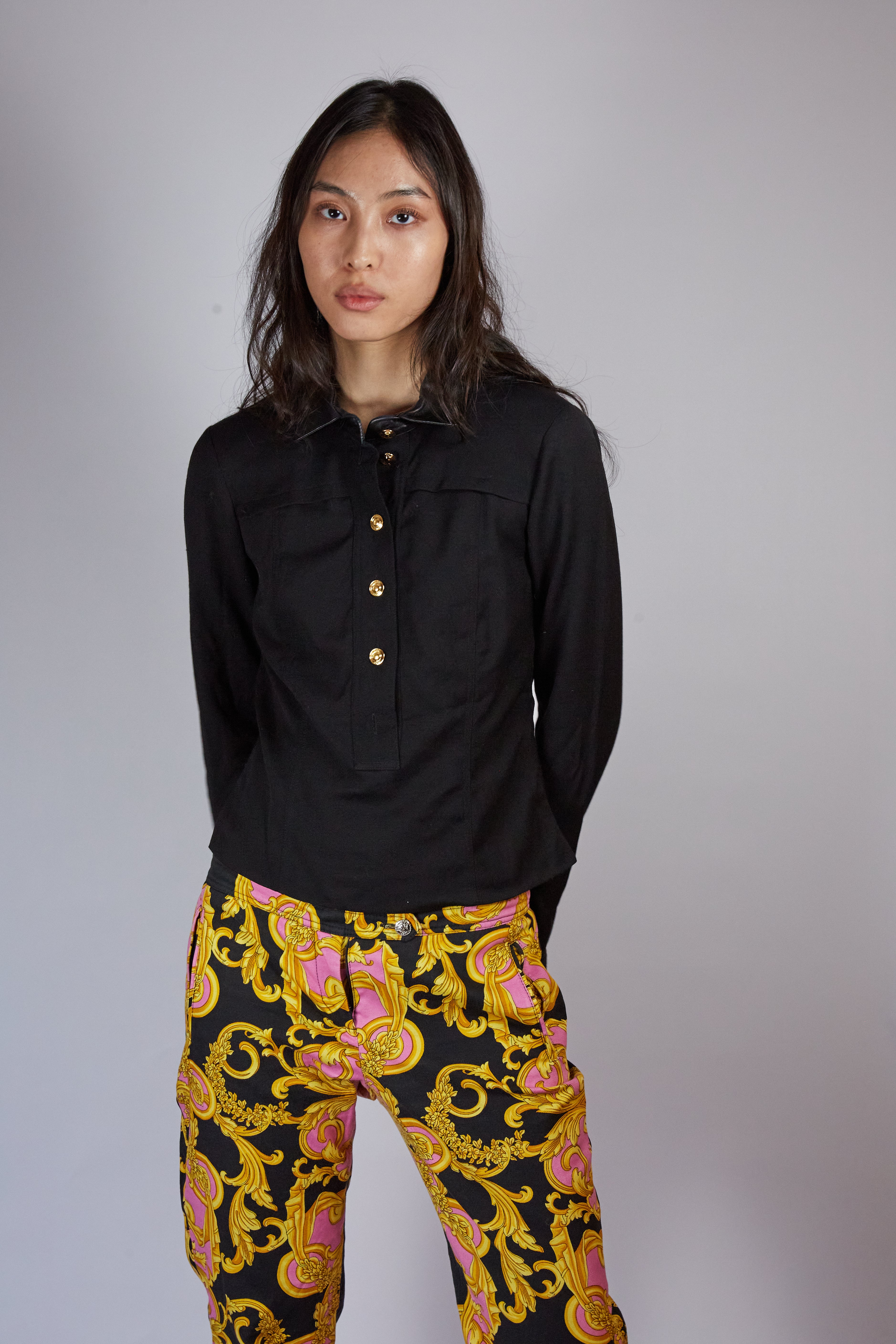 Gucci Leather Trim Blouse