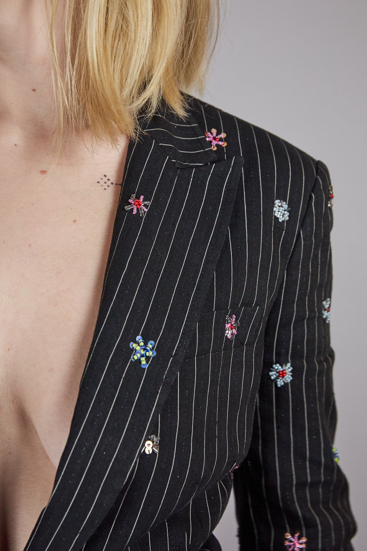 Blazer with Flower Pins