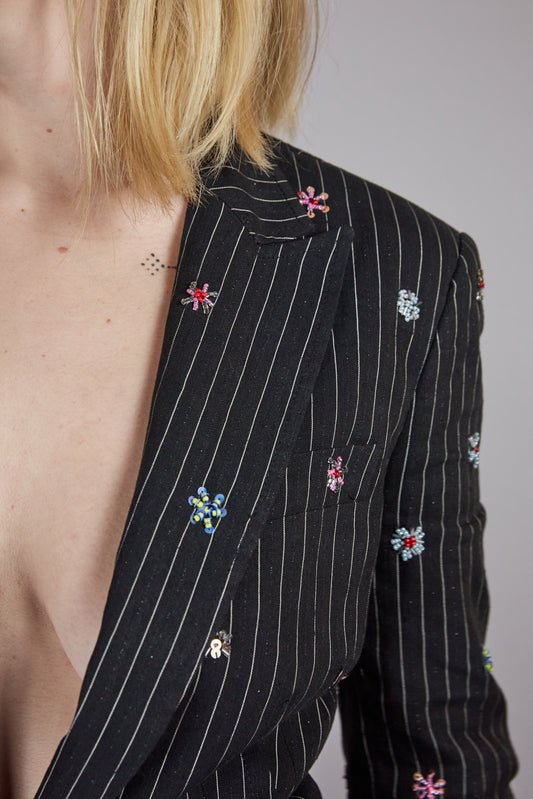 Blazer with Flower Pins