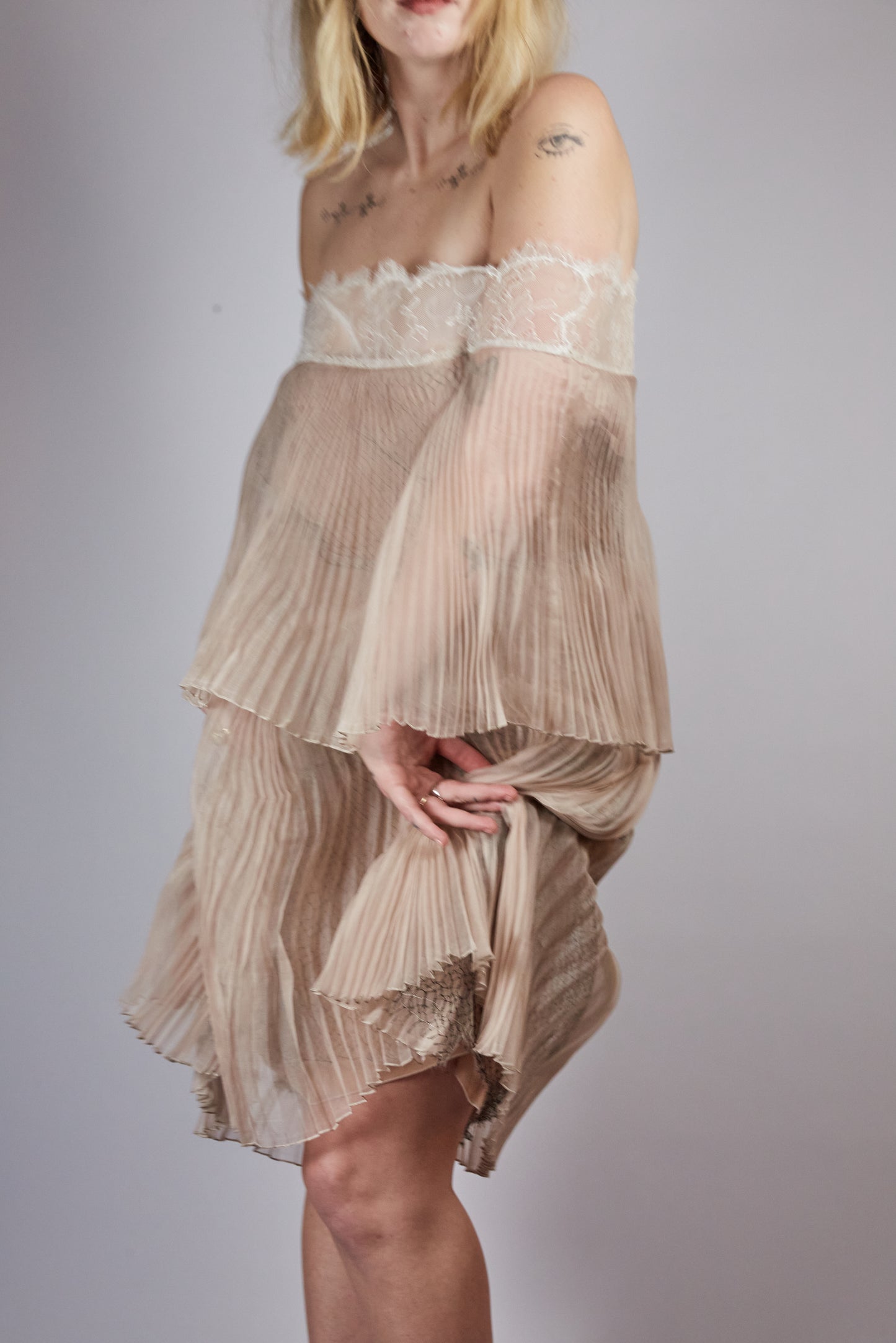 Beige Off Shoulder Dress