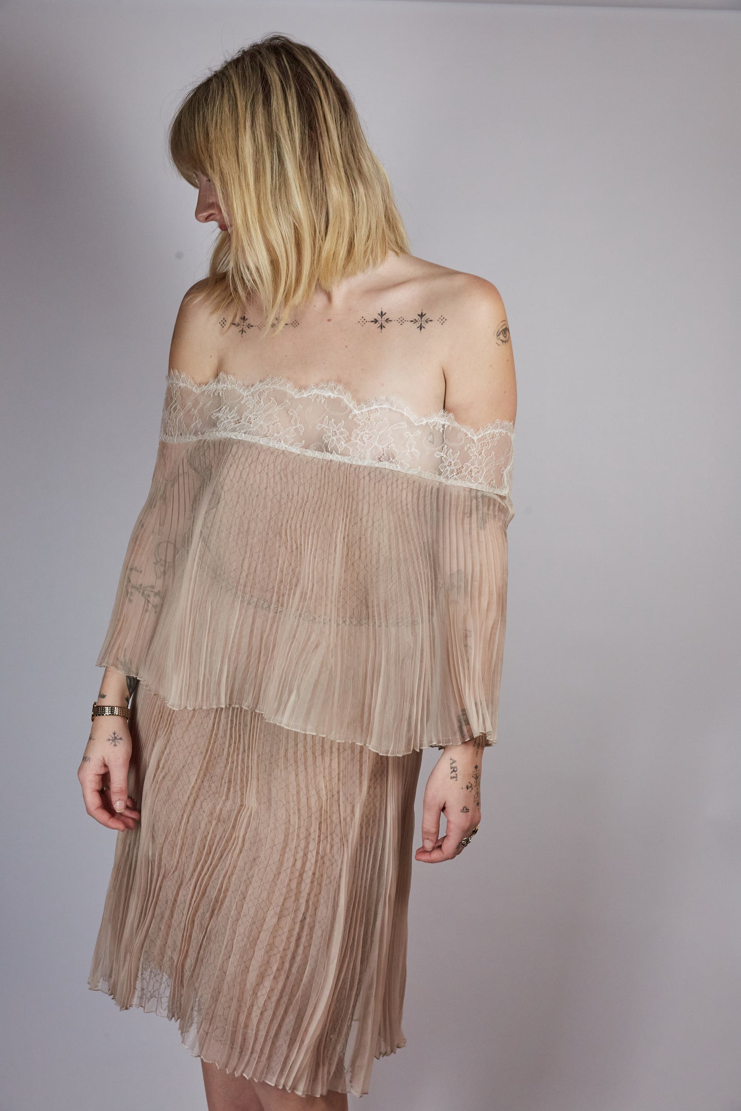 Beige Off Shoulder Dress