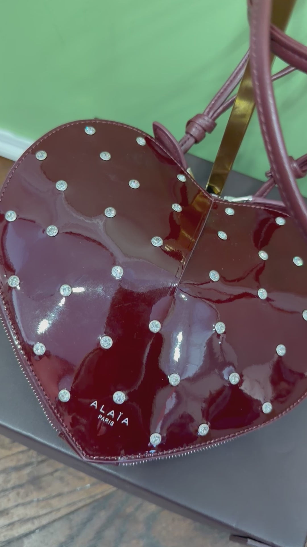 ALAÏA Le Cœur Crystal Embellished Patent Leather Bag